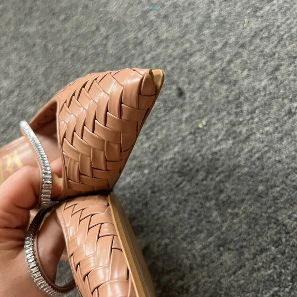 ZARA Nude Woven Mule Pointed Toe Rhinestone Strap Mule Size 39 - Picture 6 of 12